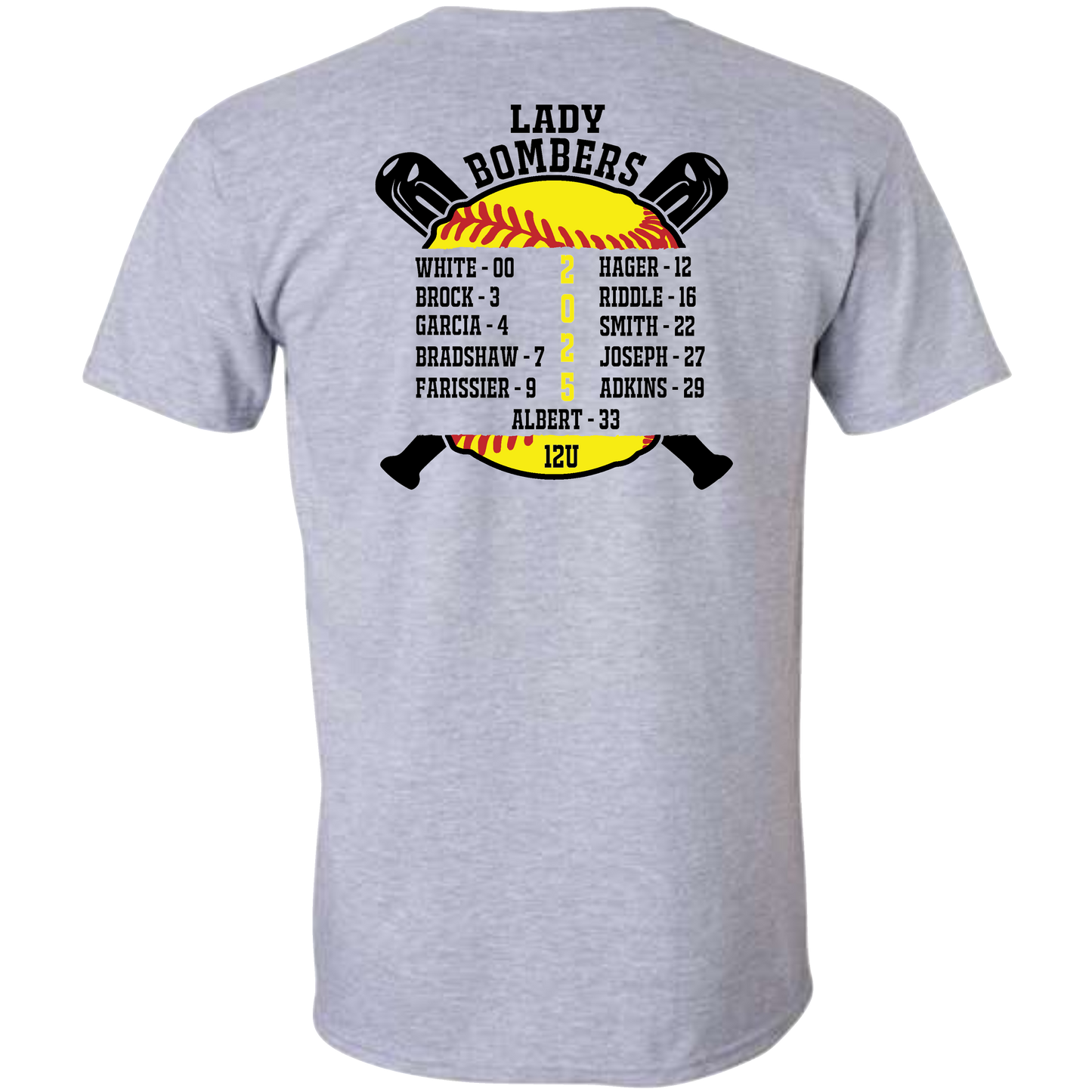 Unisex Gildan Softstyle SS Tee (DE Bombers with Roster on Back)