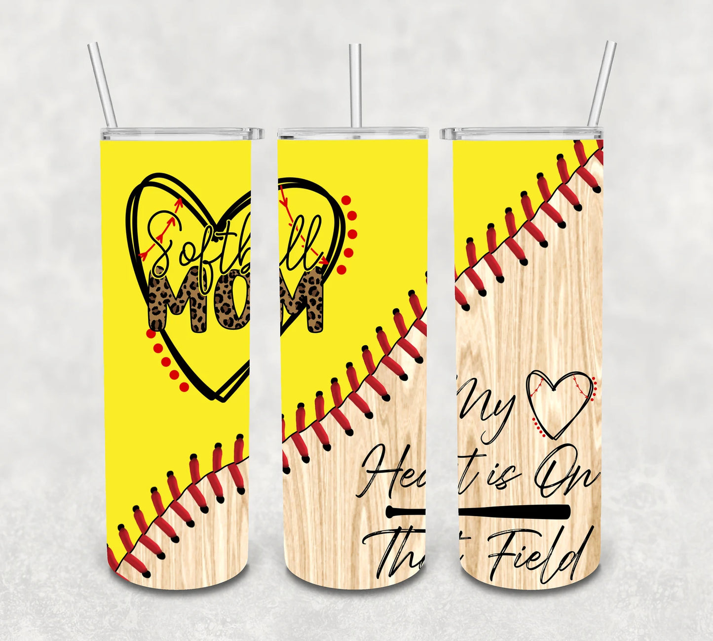 Baseball/Softball Mom Laces and Wooden Bat Split Design Tumbler