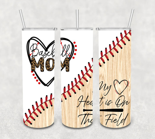Baseball/Softball Mom Laces and Wooden Bat Split Design Tumbler